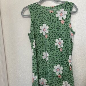 Green Sleeveless Dress with Floral Print